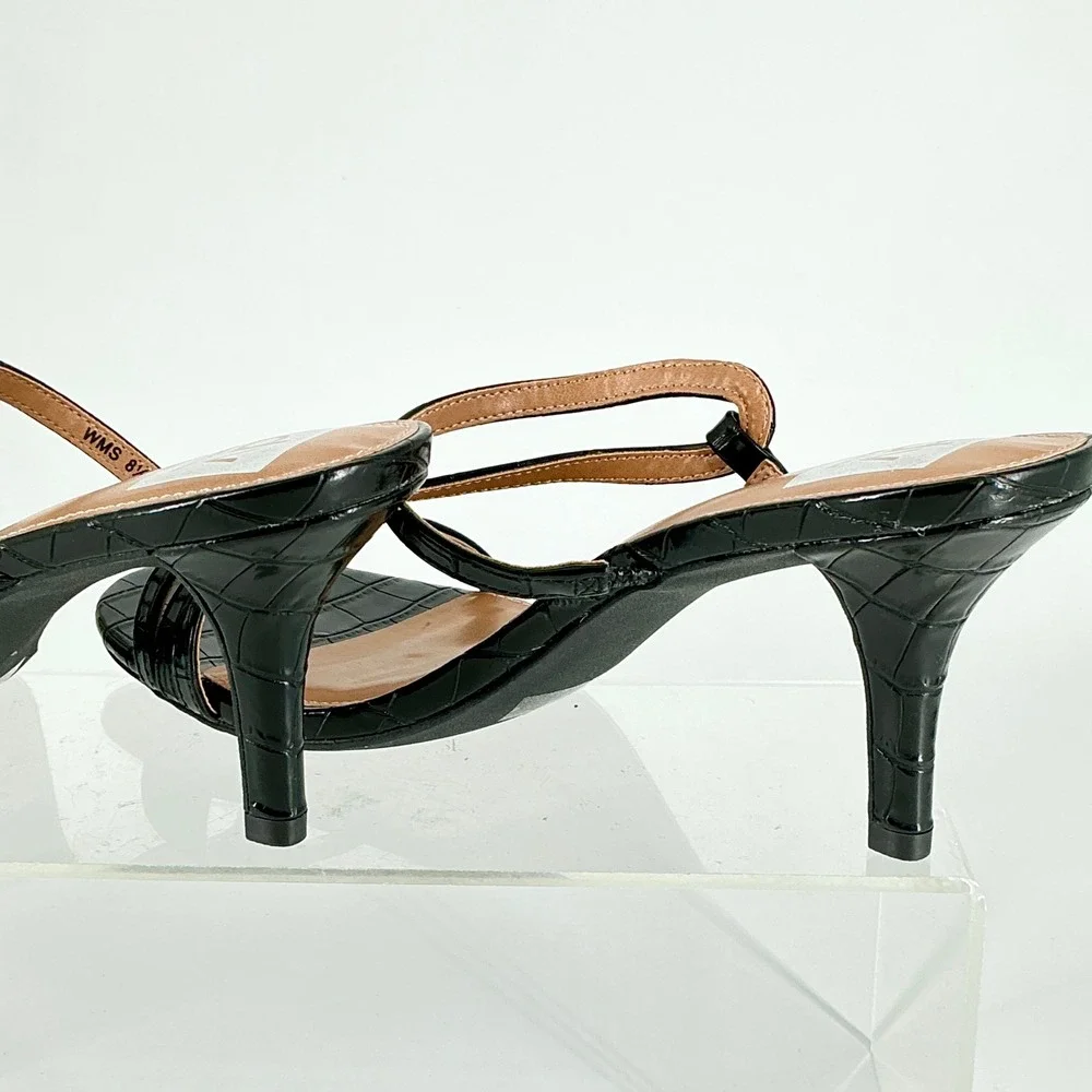 Dolce Vita Size 8.5 Black Croc‎ Print Strappy Stiletto Heels Toe NEW Carlota $79